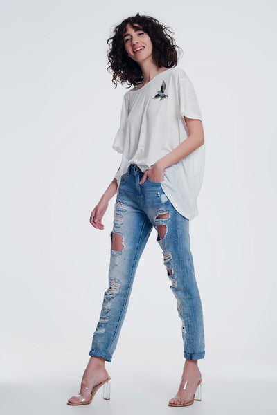 Heavily Torn Straight Jeans