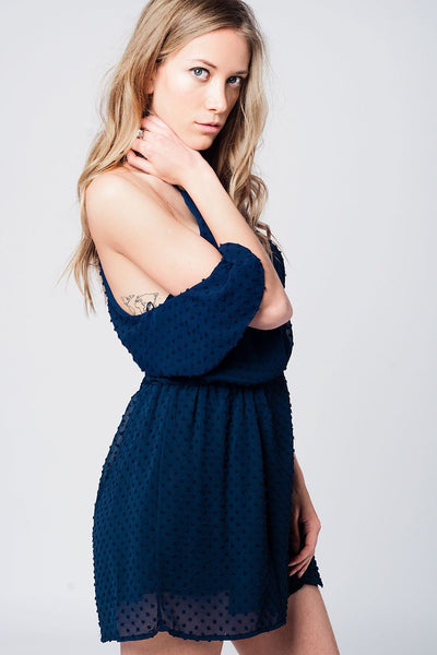 Destiny Navy Cold-Shoulder Romper