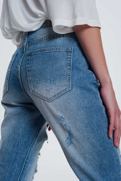 Heavily Torn Straight Jeans