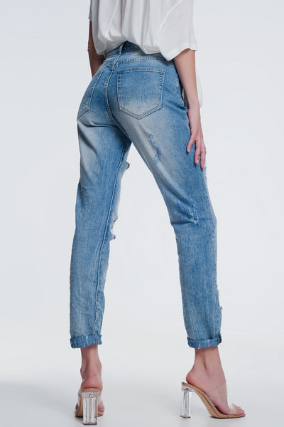 Heavily Torn Straight Jeans