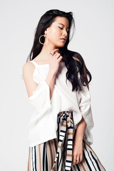 White Cold Shoulder Top