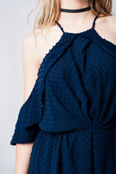 Destiny Navy Cold-Shoulder Romper