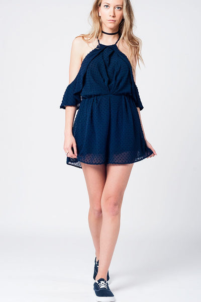 Destiny Navy Cold-Shoulder Romper