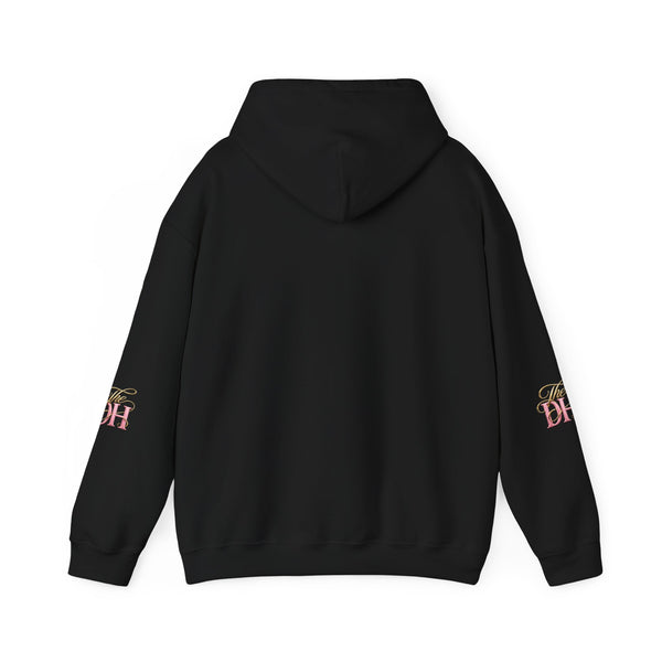 Dollhouse Logo Hoodie — Retro Pink & Gold Graphic Pullover