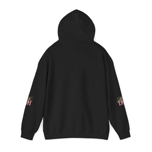 Dollhouse Logo Hoodie — Retro Pink & Gold Graphic Pullover