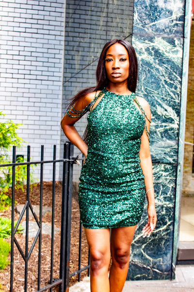 Sequin Round Neck Mini Dress