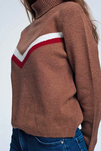 Sweater With Chevron Detail in Brown