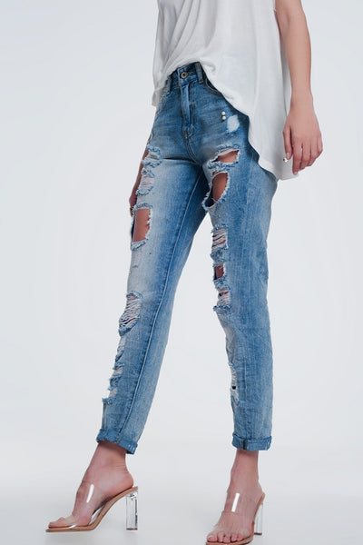 Heavily Torn Straight Jeans