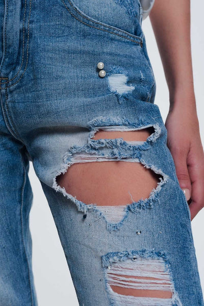 Heavily Torn Straight Jeans